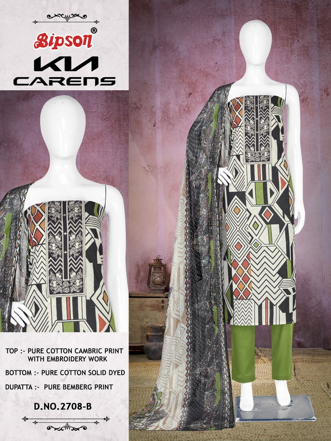 Kia Carens 2708 By Bipson Embroidery Cotton Non Catalog Dress Material Wholesale Online	